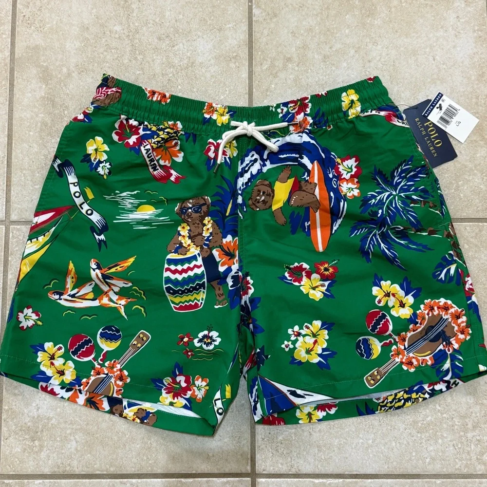 Polo Ralph Lauren Men's Polo Shorts Spellout Multi Color Swim Trunks NWT
